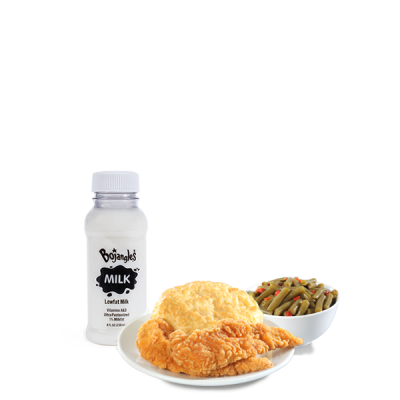 bojangles kids 2 piece chicken supremes with string beans and low fat milk