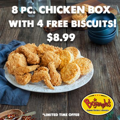 bojangles 8 piece chicken box with 4 free biscuits limited time offer